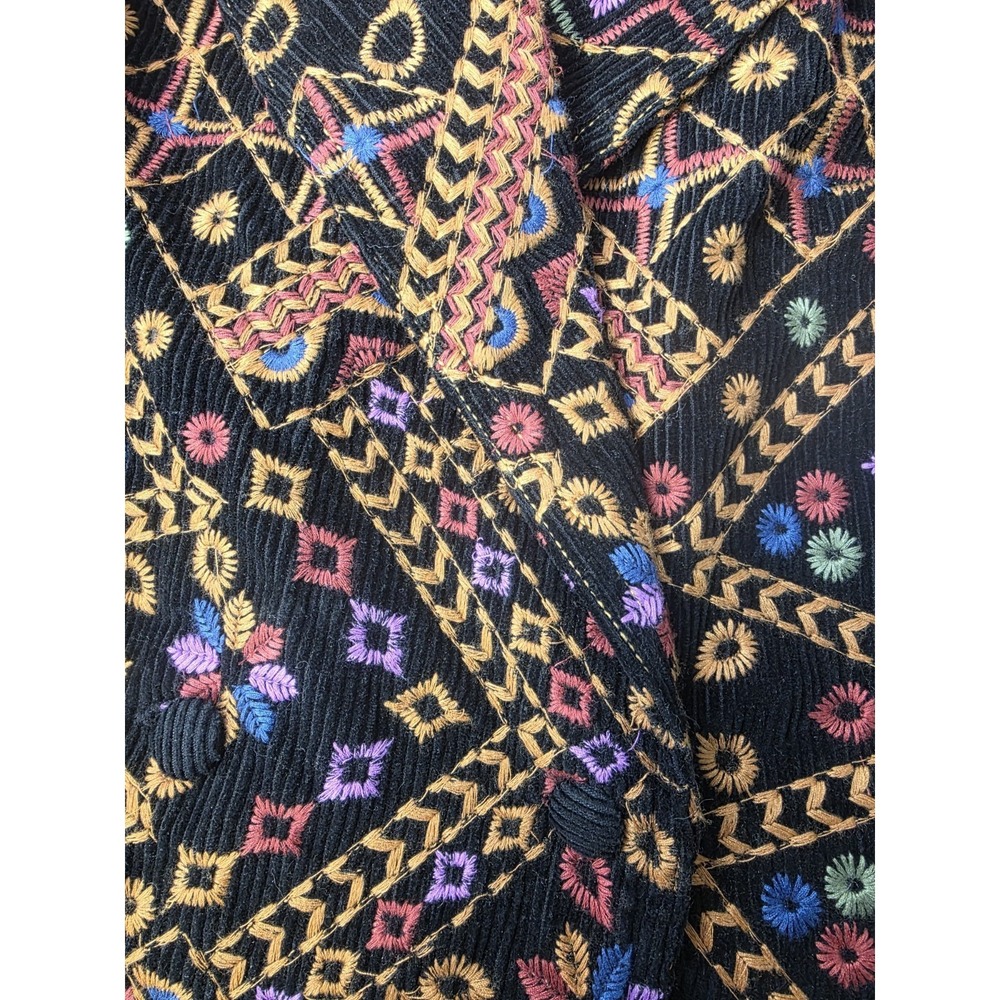Farm Rio S Double Breasted Embroidered Cotton Corduroy Blazer Colorful Boho Long - Picture 7 of 11